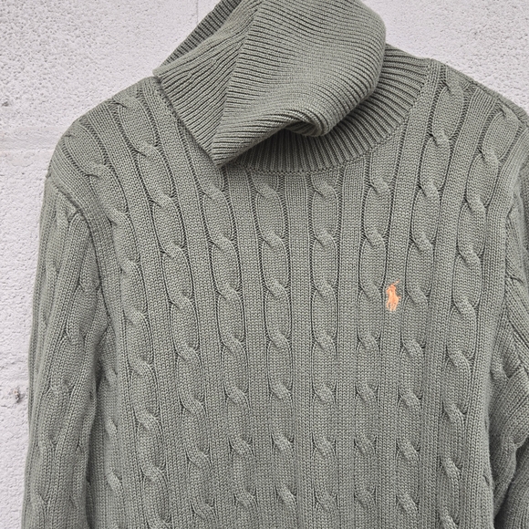Ralph Lauren Sport Cable Knit Turtleneck Tunic Sweater Green Women ● L - Picture 3 of 4